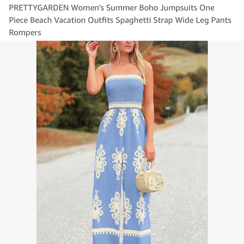 Cream and Blue Ornate Pattern Jumpsuit - Picture 6 of 6